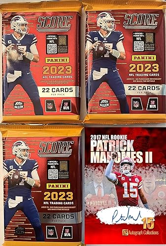 NEW 2023 Panini SCORE Football Cards (3) THREE FACTORY SEALED PACKs w 22 Cards Per Pack - 66 CARDS - Plus Novelty Mahomes Card Pictured