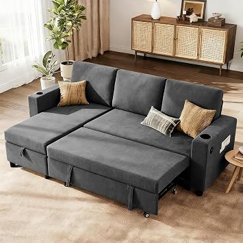 KISLOT 84 Inch Sectional Sleeper Sofa with Pull Out Bed Convertible 2 in 1 Couch with Storage Chaise & USB Charging Comfy L Shaped Modular Couches for Living Room Apartment2 Box