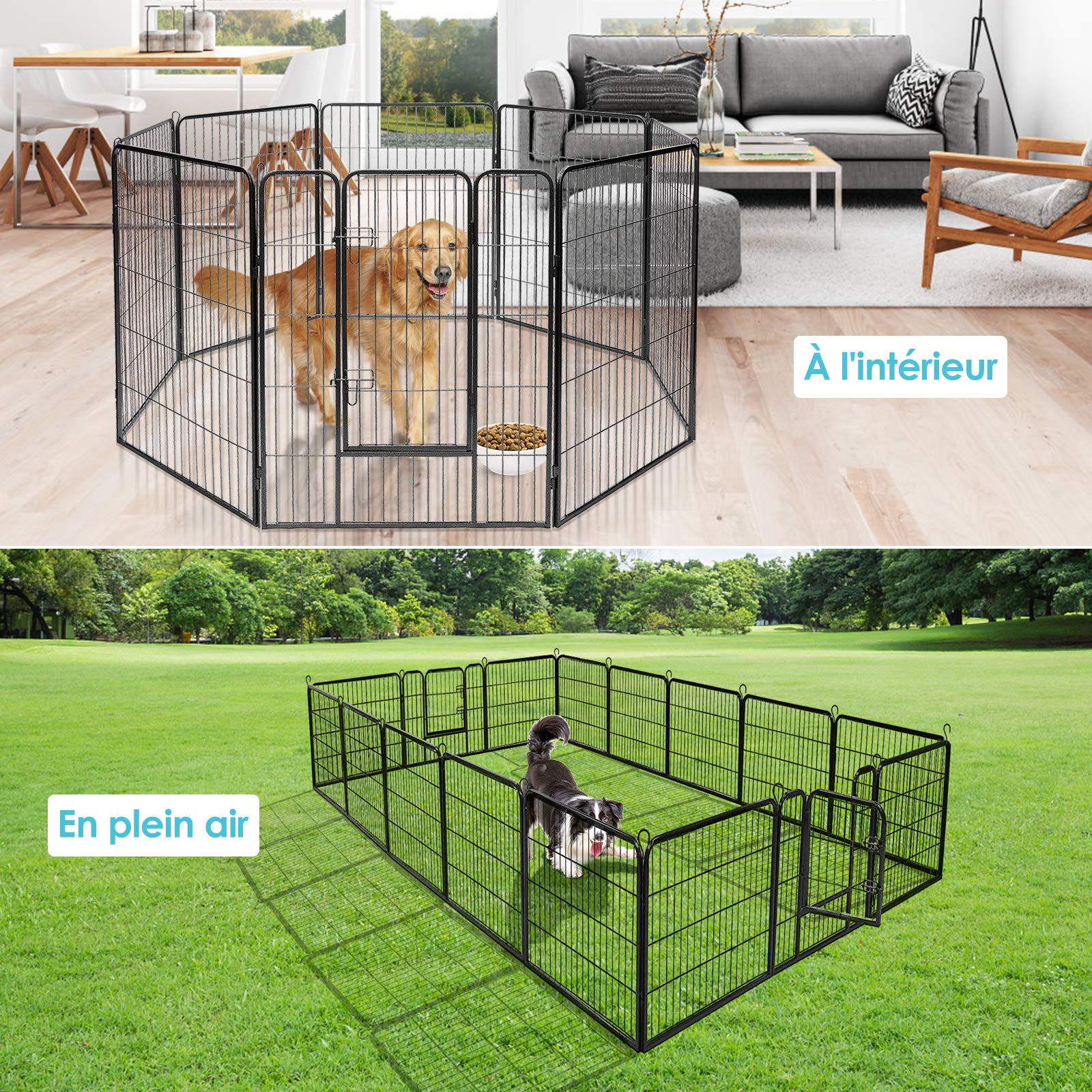 GOPLUS Parque/Valla para Animales de Metal, Parque Plegable con 8 Paneles, Diferentes Formas, Puerta de Doble Bloqueo, Valla para Interior y Exterior, Altura 100 cm, para Perro, Gato, Conejo