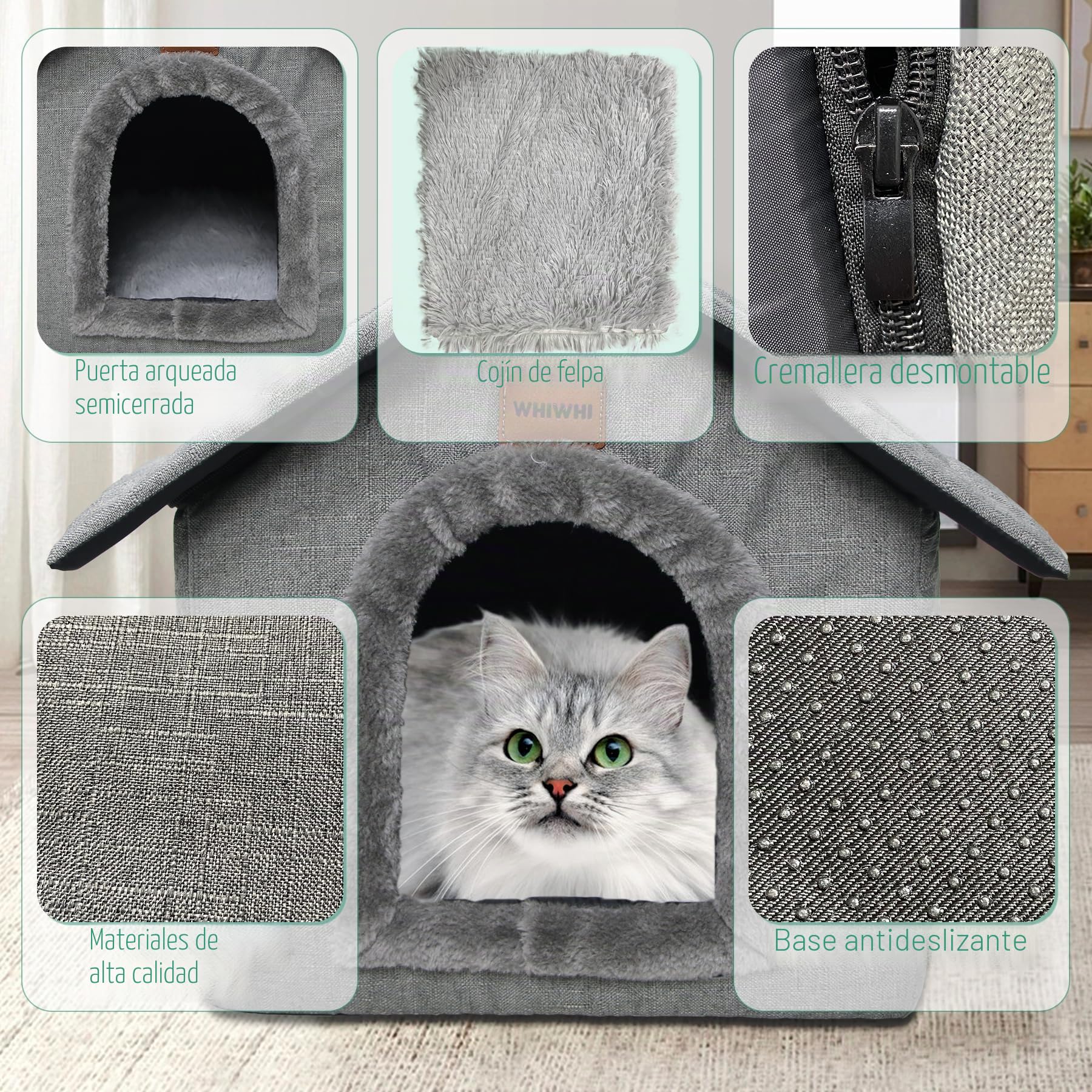 Casa para gatos, cueva para perros de interior, con cojín de felpa, plegable, suave, nido para gatos, 35 x 30 x 35 cm