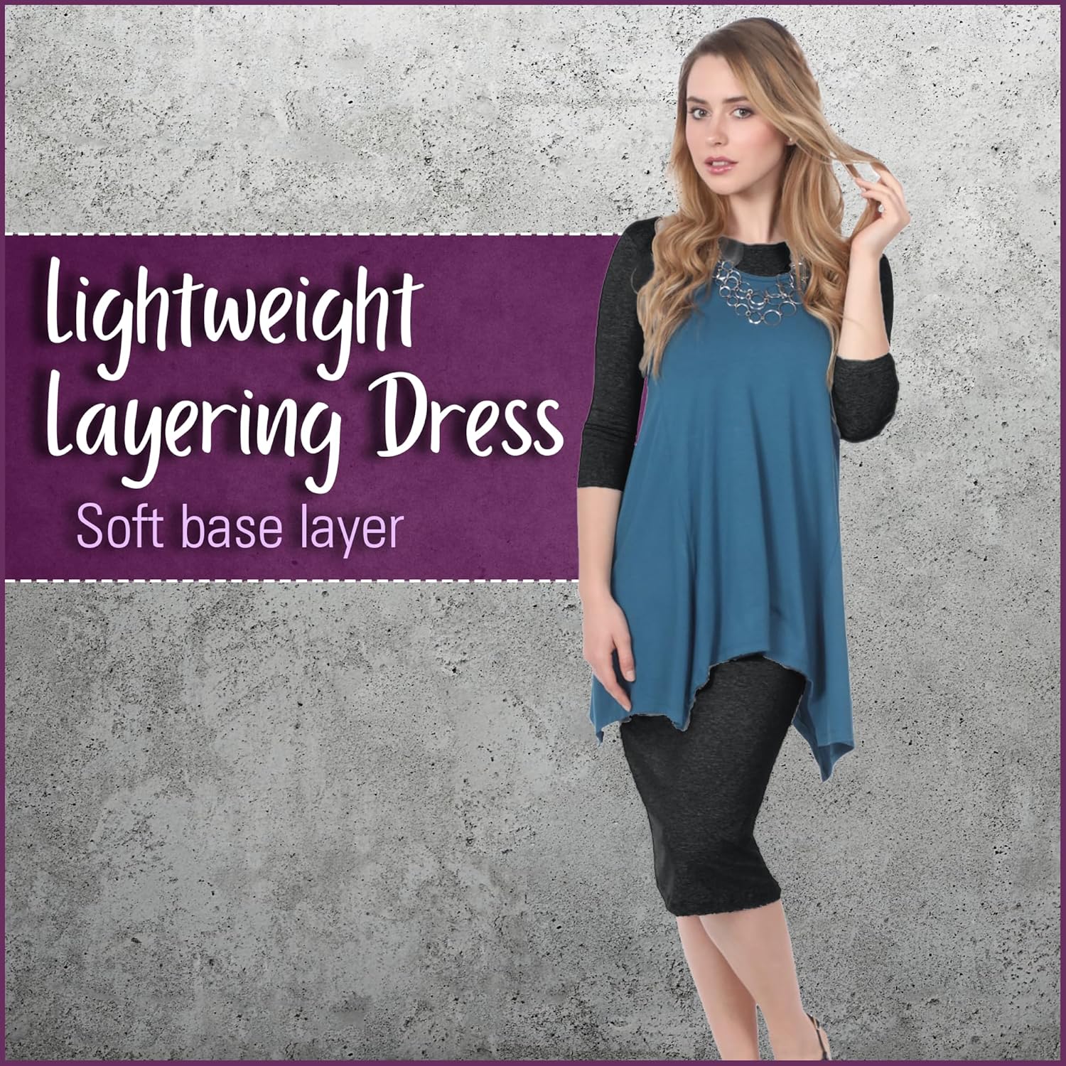 Kosher Casual Women's Modest Knee Length 3/4 Sleeve Layering Midi Dress - Image 5