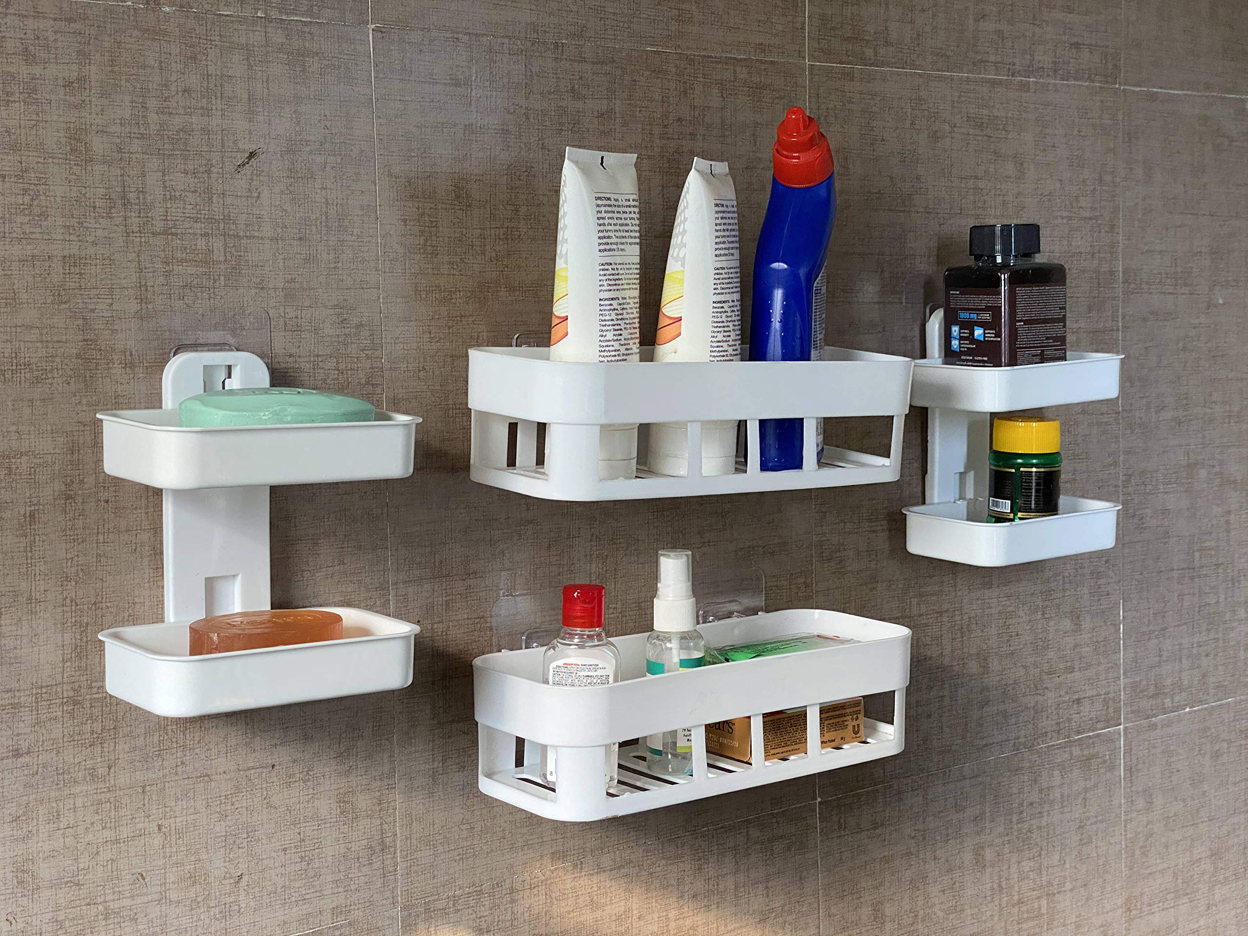 SOCHEP ABS Plastic Double Layer Soap Box Hanging Tray | Bathroom Organization Storage Shelf Rack | Basket for Shampoo; Conditioner and Soap - White (Soap Box 2 Layer 2Pcs + Bathroom Shelve 2Pcs) (B08SR3GH5K) Amazon Price History, Amazon Price Tracker