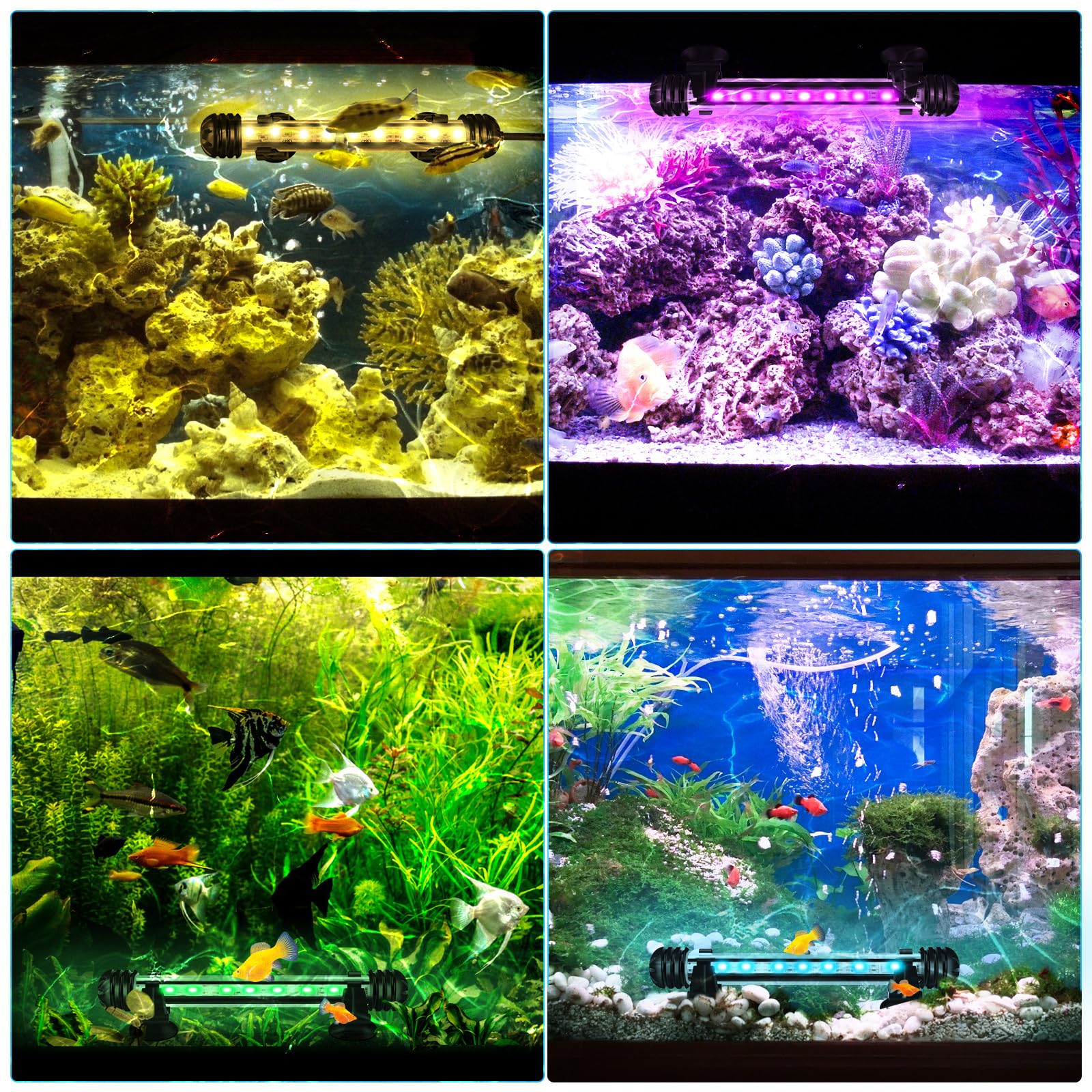 Iluminación LED para acuarios, luz de acuario RGB, IP67 impermeable, tira de luz de acuario con interruptor temporizador automático, adecuada para acuarios de agua dulce de diferentes tamaños