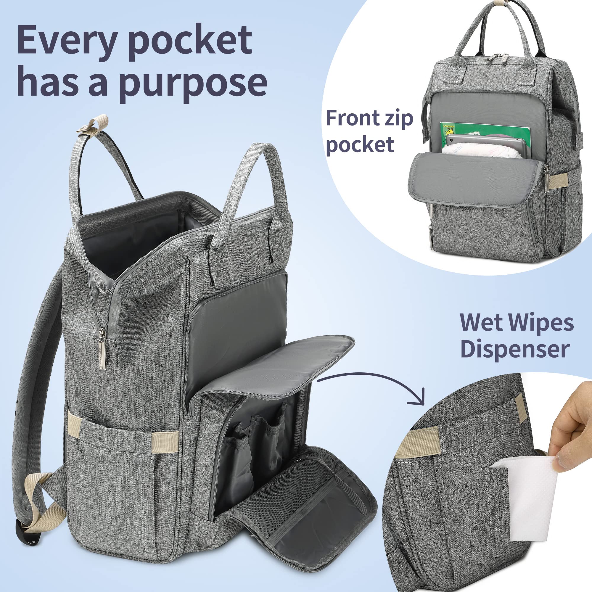 Pomelo Best Baby Wickelrucksack stylische Wickeltasche Rucksack mit Wickelunterlage multifunktional wasserabweisend Große Kapazität Rucksack für unterwegs
