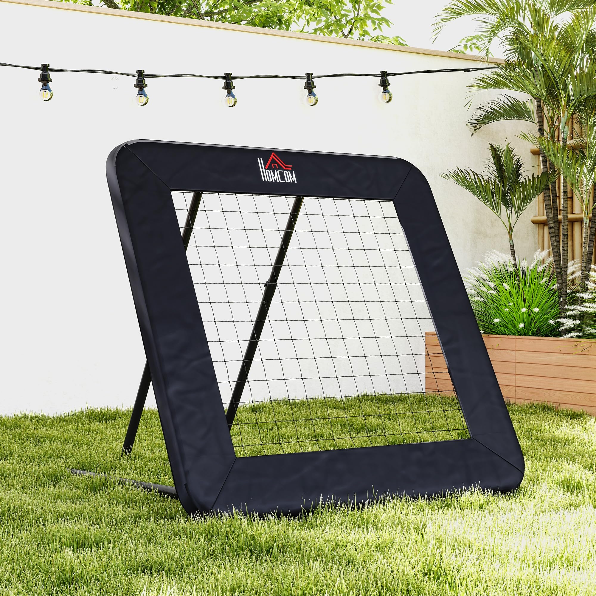 HOMCOM Rebounder Pieghevole e Regolabile da Esterno per Calcio, Baseball e Pallavolo, Rete da Calcio in PE, Metallo e Tessuto Oxford, 128x118x108-120 cm, Nero