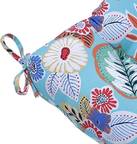 Miniatura 4 de Pillow Perfect Cojín de banco soplado copetudo para interiores y exteriores con lazos, 1 unidad, 18 x 44 pulgadas, azulnaranja Marlow