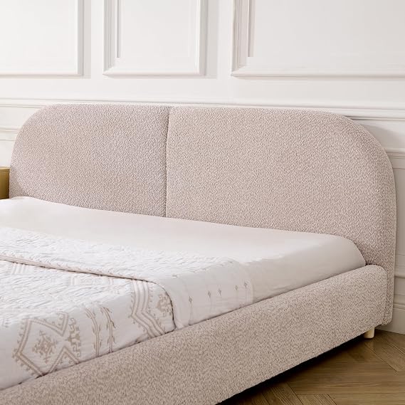 RuiSiSi King Size Upholstered Platform Bed with Curved Shaped Headboard, Upholstered Cloud Platform Bed with Sturdy Leg Support, No Box Spring Needed, Easy Assembly, Pink