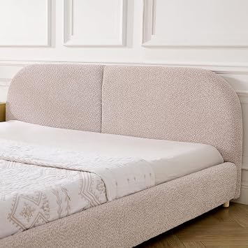 RuiSiSi King Size Upholstered Platform Bed with Curved Shaped Headboard, Upholstered Cloud Platform Bed with Sturdy Leg Support, No Box Spring Needed, Easy Assembly, Pink