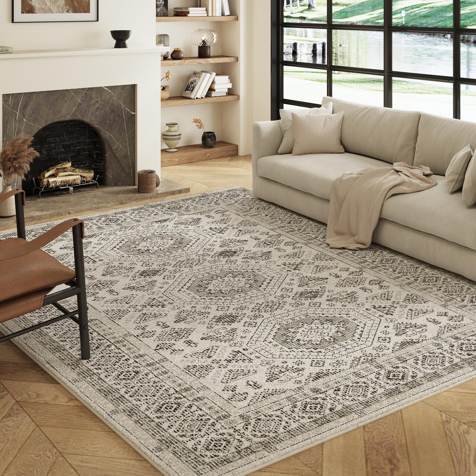 Decoranddecor Monochrome Hallway Rug, 80x150cm, Non-Slip, Low Pile, Pet Friendly