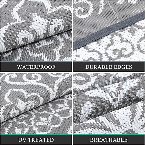 Miniatura 4 de Pauwer Alfombra impermeable para exteriores de 6 x 9 pies, reversible de paja de plástico, para patio, campamento, interior y exterior, para