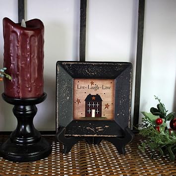 CVHOMEDECO. Primitives Country House Decorative Plate with Rack Square Display Wooden Plate Home and Office Decor Art, 6 X 6 Inch