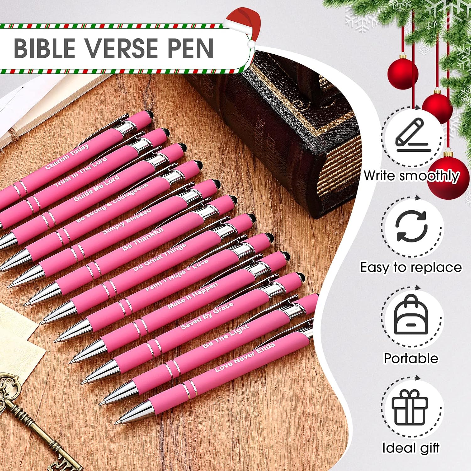 Sabary 12 Pcs Inspirational Ballpoint Pens Funny Quotes Motivational Encouraging Screen Touch Stylus Pen for Office Colleague Coworker, Black Ink(Pink)