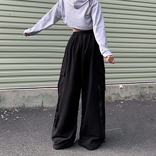 Miniatura 8 de Pantalones de mujer Y2k Cargo Gothic Baggy Pantalones de cintura alta Harajuku Streetwear Pantalones de paracaídas para hombre