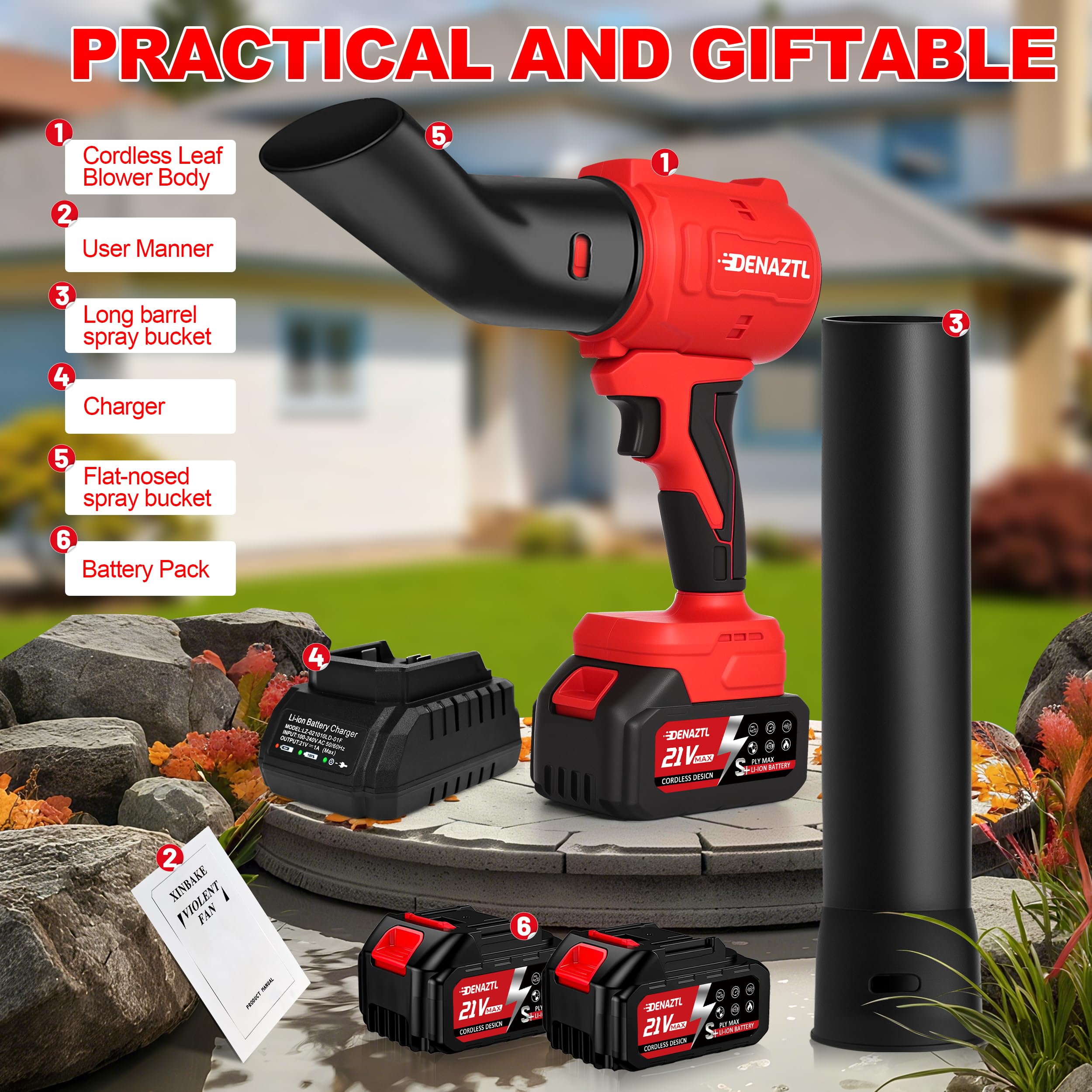 Soplador de hojas inalámbrico con control de velocidad continuo, soplador de hojas de mano sin escobillas de 800000 RPM con 2 boquillas extendidas, cargador rápido y 2 sopladores alimentados por