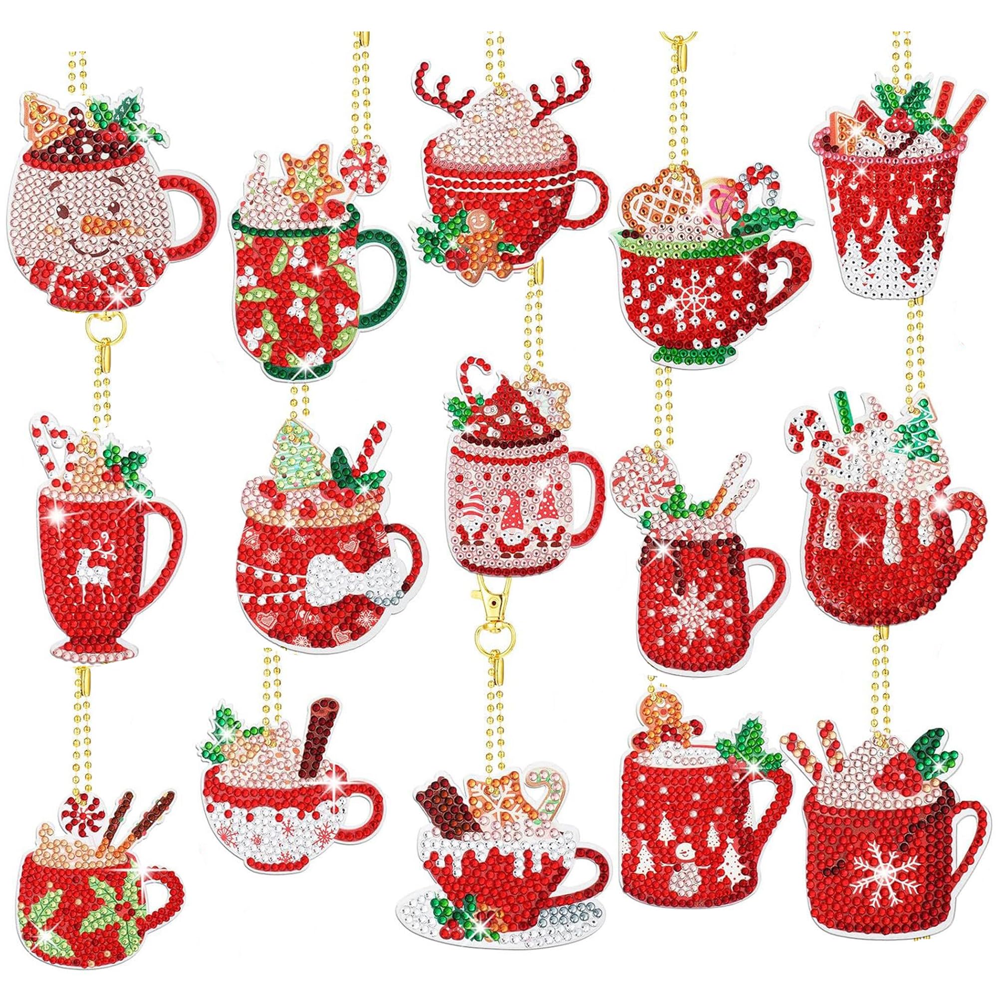 15 Pieces Christmas Diamond Painting Keychain, 5D Christmas Diamond Painting, Christmas Diamond Painting Keychain, Diamond Painting Christmas Children, for Christmas Pendants, Keychains, Crafts