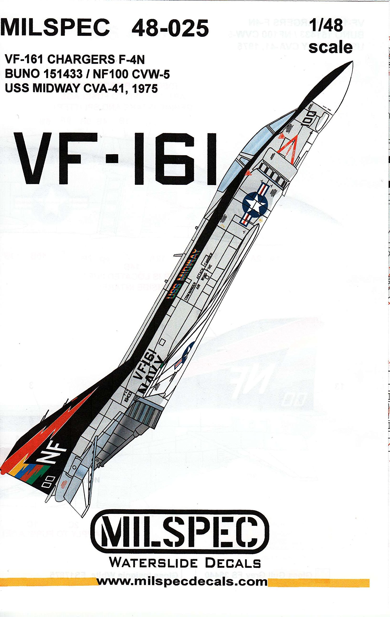MilSpec Decals CAMMS48025 1:48 F-4N Phantom II VF-161 Chargers USS Midway 1975 [WATERSLIDE Decal Sheet]