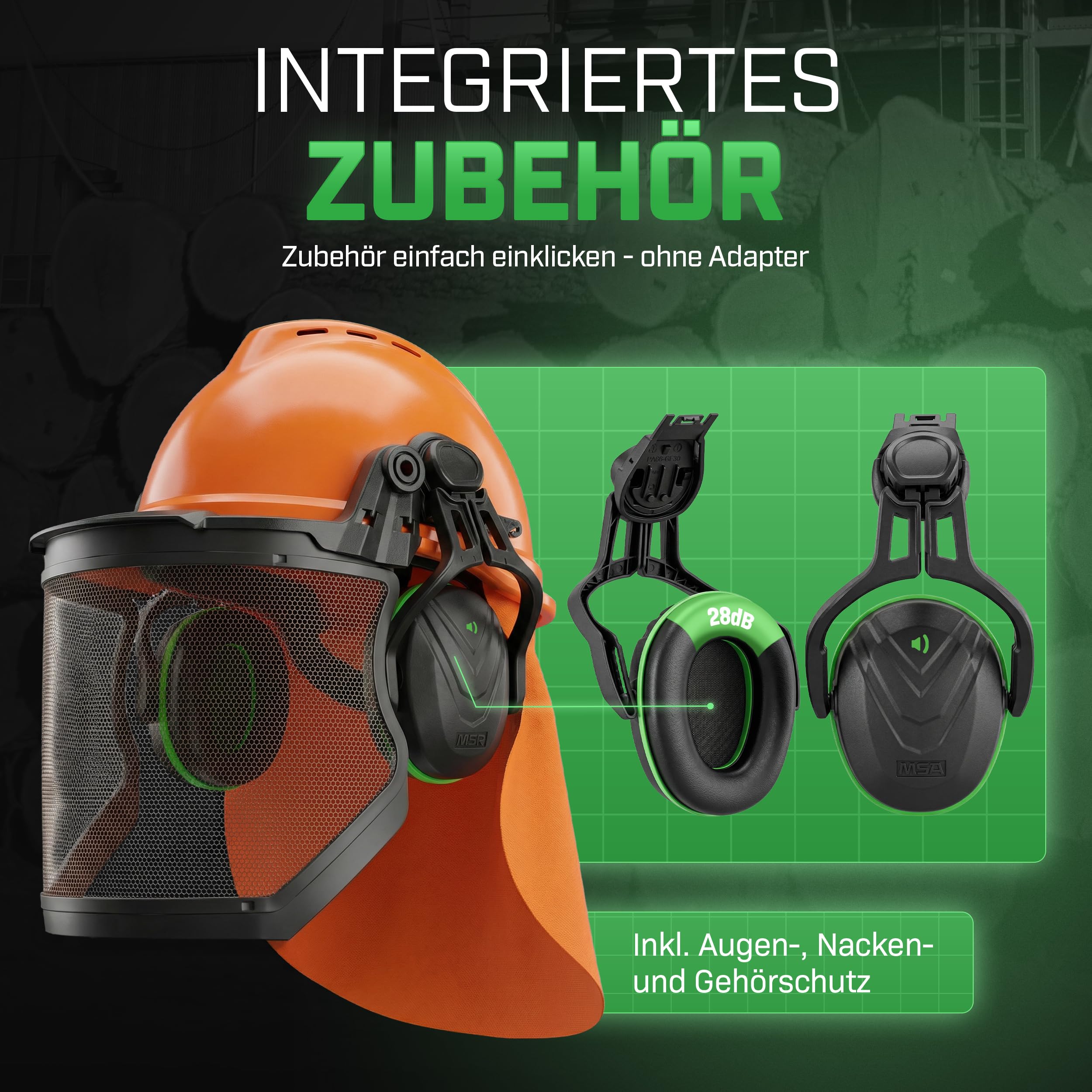 MSA V-Gard 500 Waldarbeiter-Set - Schutzhelm mit Belüftung, Visier, Gehörschutz & Nackenschutz - Helm für Wald & Forst-Arbeit