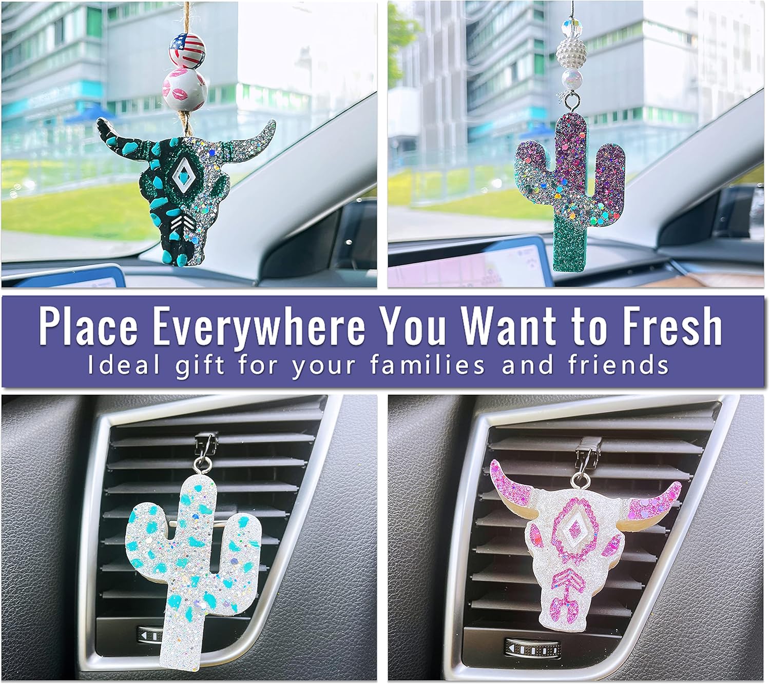 MUBYOK M139 57PCS Car Freshie Supplies Starter kit with Unscented Aroma Beads,Silicone Molds,Acrylic Paint,Mica Powder,Glitter and Accessories (Make 4 Freshies)