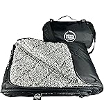 DOWN UNDER OUTDOORS Large Waterproof Windproof Extra Thick 340 GSM Quilted Sherpa Fleece Stadium Blanket, Machine Washable Camping Picnic & Outdoor, Beach, Dog, 82 x 55 (Black/Heather Grey)