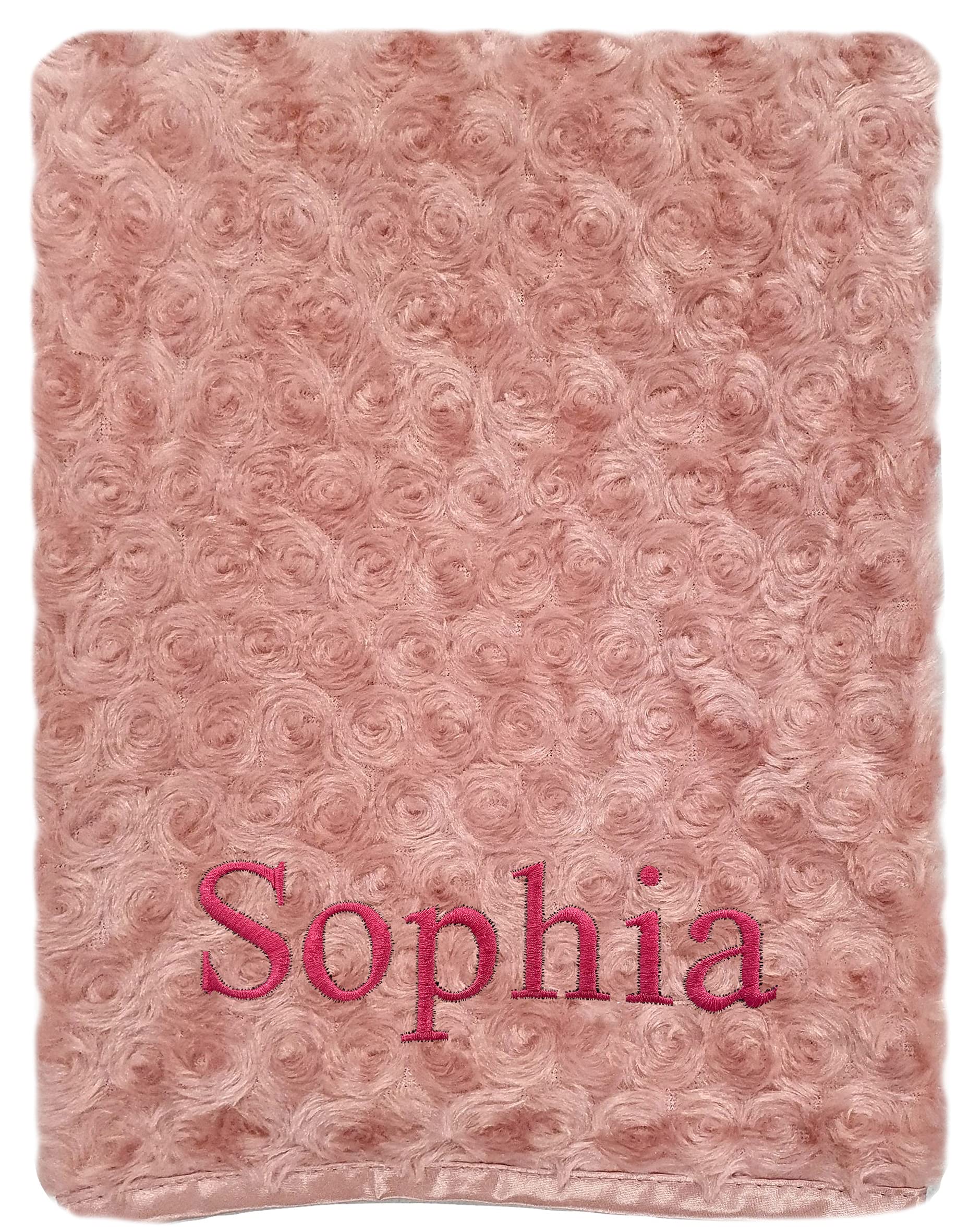 Baby Boy Girl Personalised Blanket Embroidered Name Rose Pink Blue White Grey (Rose Gold)