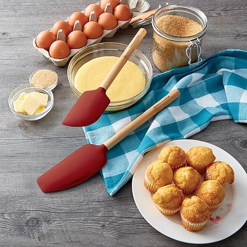 Miniatura 5 de KitchenAid - Juego de espátulas de bambú, rojo imperio, 2 piezas
