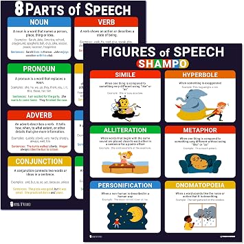 Young N Refined Figures and Parts of speech Grammar LAMINATED Posters 2 Pack 15x19