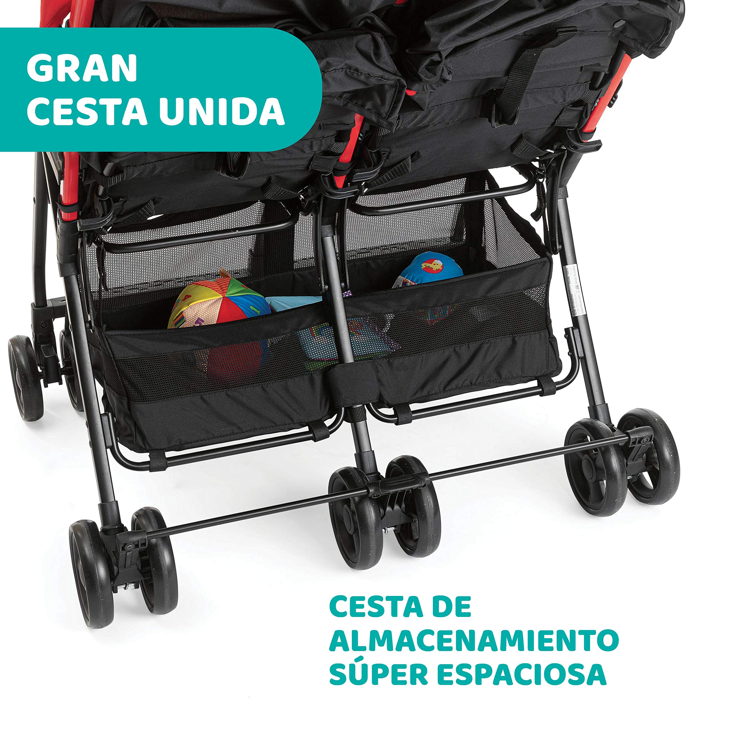 Chicco OHlalà Twin Silla de Paseo Gemelar desde 0 Meses hasta 15 kg para Gemelos y Hermanos, Cochecito Doble Reclinable y Plegable, Muy Ligero, Plegado Compacto, Cubierta para Lluvia - Color Rojo