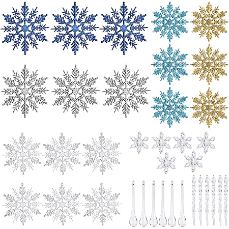 Amazon Co Jp Wd Cd 雪の結晶 スノーフレーク 36枚入 クリスマス 装飾 雪の結晶 クリスマスツリー飾り キラキラ 雪の結晶 Xmas飾り クリスマス用品 アクセサリー 雪の結晶型 装飾小物 透明24枚 きらきら12枚 おもちゃ