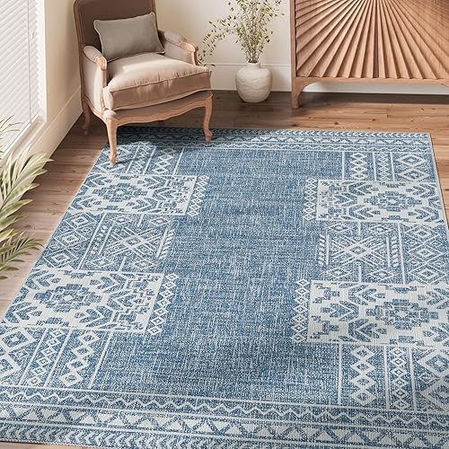 Miniatura 1 de jinchan Alfombra bohemia vintage de 5 x 7 pies, alfombra geométrica, antideslizante, alfombra delgada tribal para cocina, sala de estar, dormitorio,