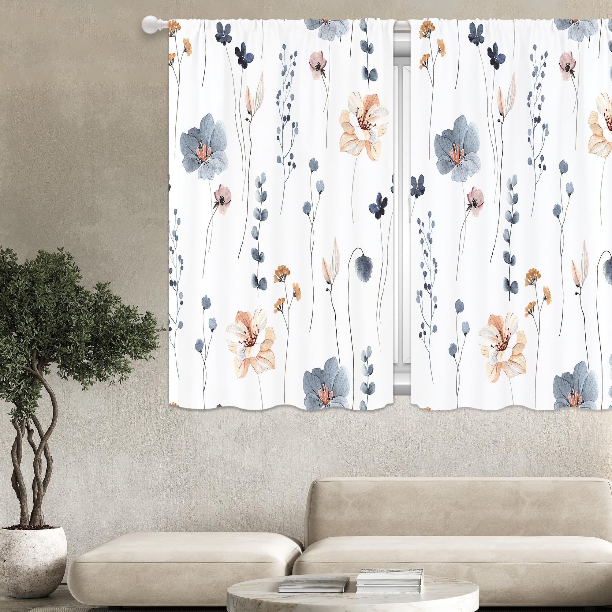 Amazon.com: Yorida Boho Flower Short Curtains, Blue Floral Window ...