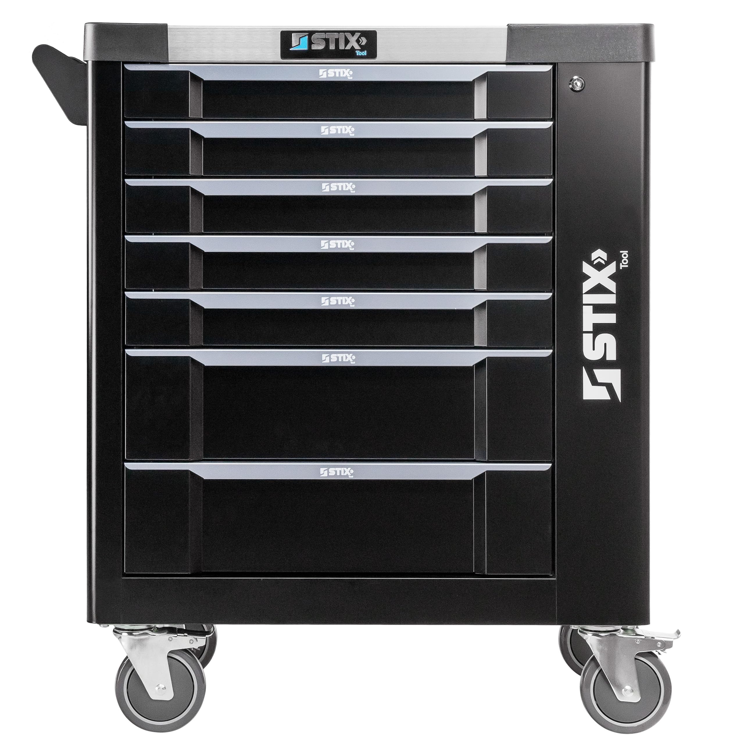 Stix UltimatePro A7/TS1 Carro de herramientas para taller con 267 herramientas Cr-V, 7 cajones, superficie de trabajo de acero inoxidable, gabinete lateral