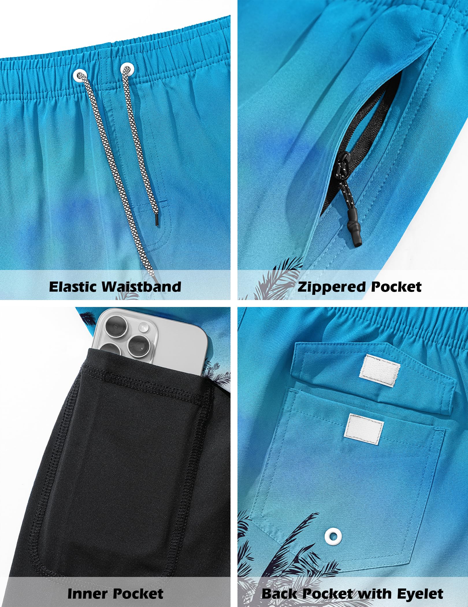 TARAINYA Bañador Hombre Cremallera 2‑en‑1 Compresión Verano M-4XL | Cordón de Cintura Regulable, 4 Bolsillos Prácticos, Regular‑fit, para Playa, Natación y Vacaciones