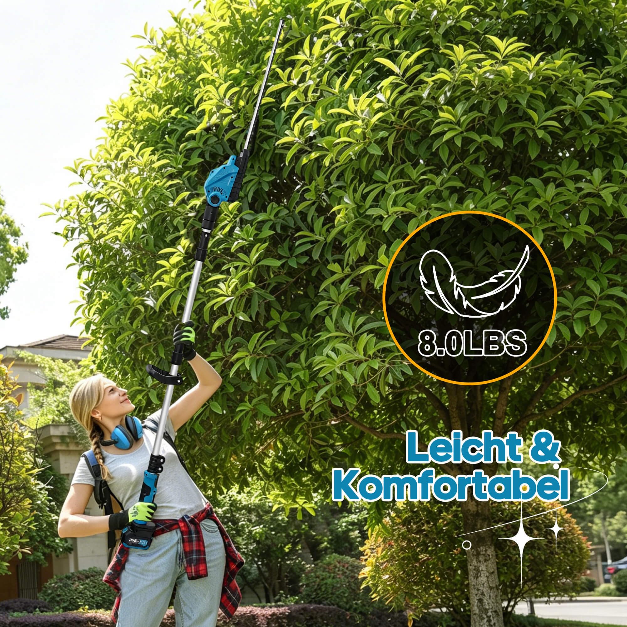 Teleskop Heckenschere Akku für Makita Akku 18V Höhe bis 2.7m | 48cm Schnittbreite, Zinkenabstand 16 mm,150° winkelverstellbarer Schneidkopf