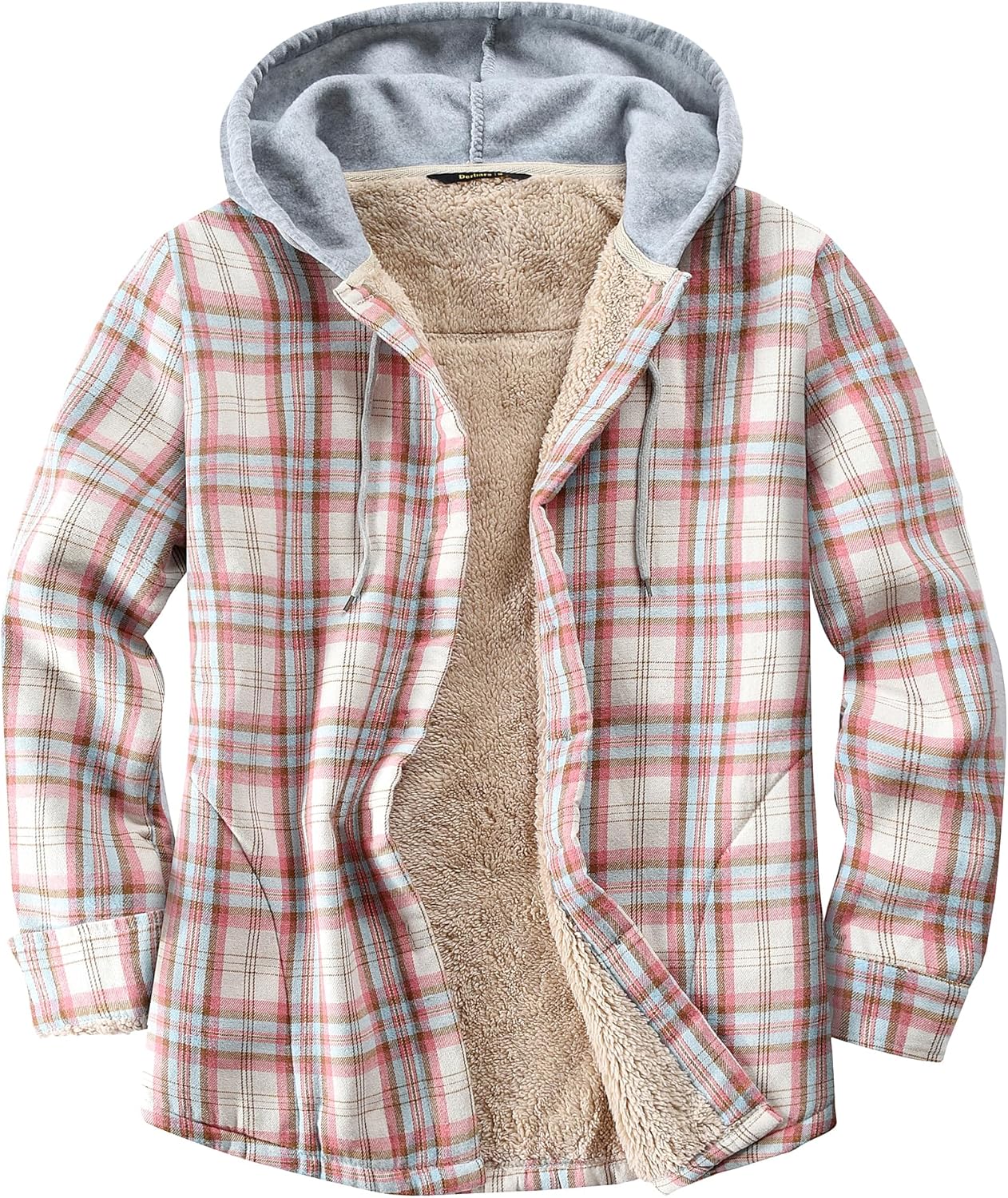 Women's Sherpa Lined Flannel Shirt Jacket Cotton Plaid Fleece Button Down Jackets with Hood for Women