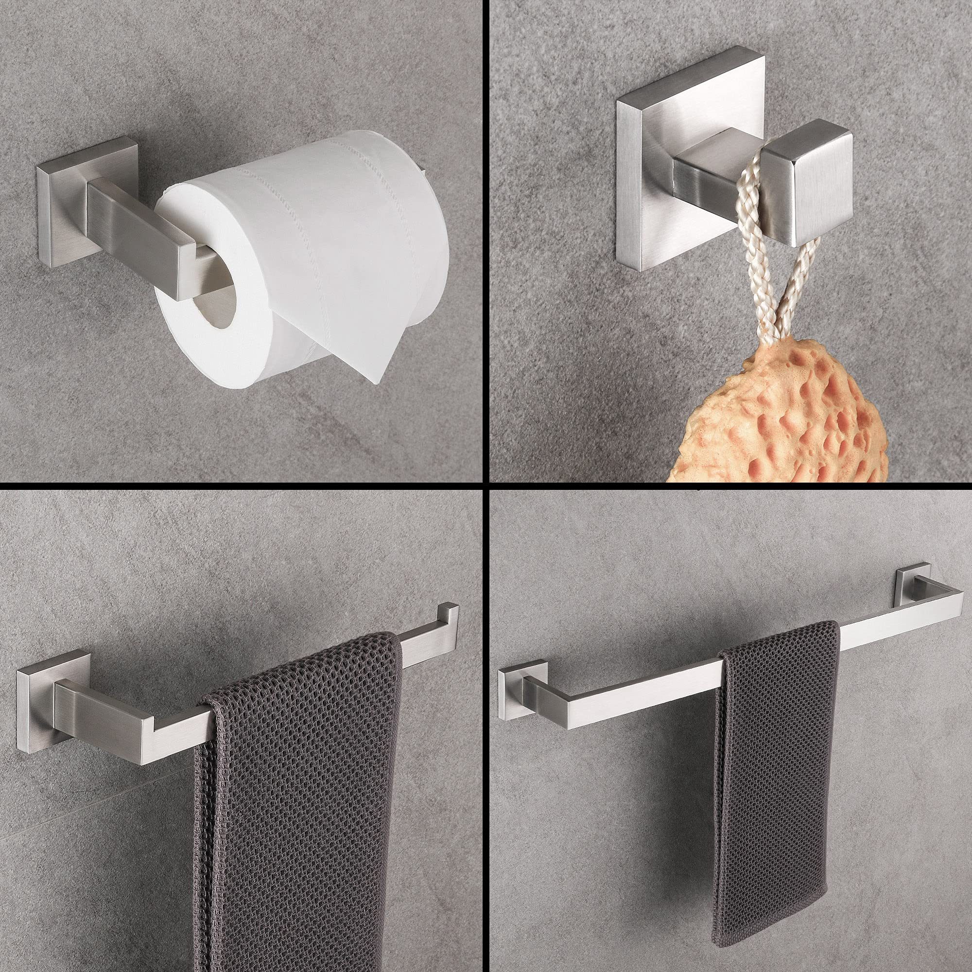Set 4 Pezzi Accessori Bagno In Acciaio Inox - Portasciugamani 40cm, Porta Carta Igienica E Ganci, Argento Brillante - Foto 2