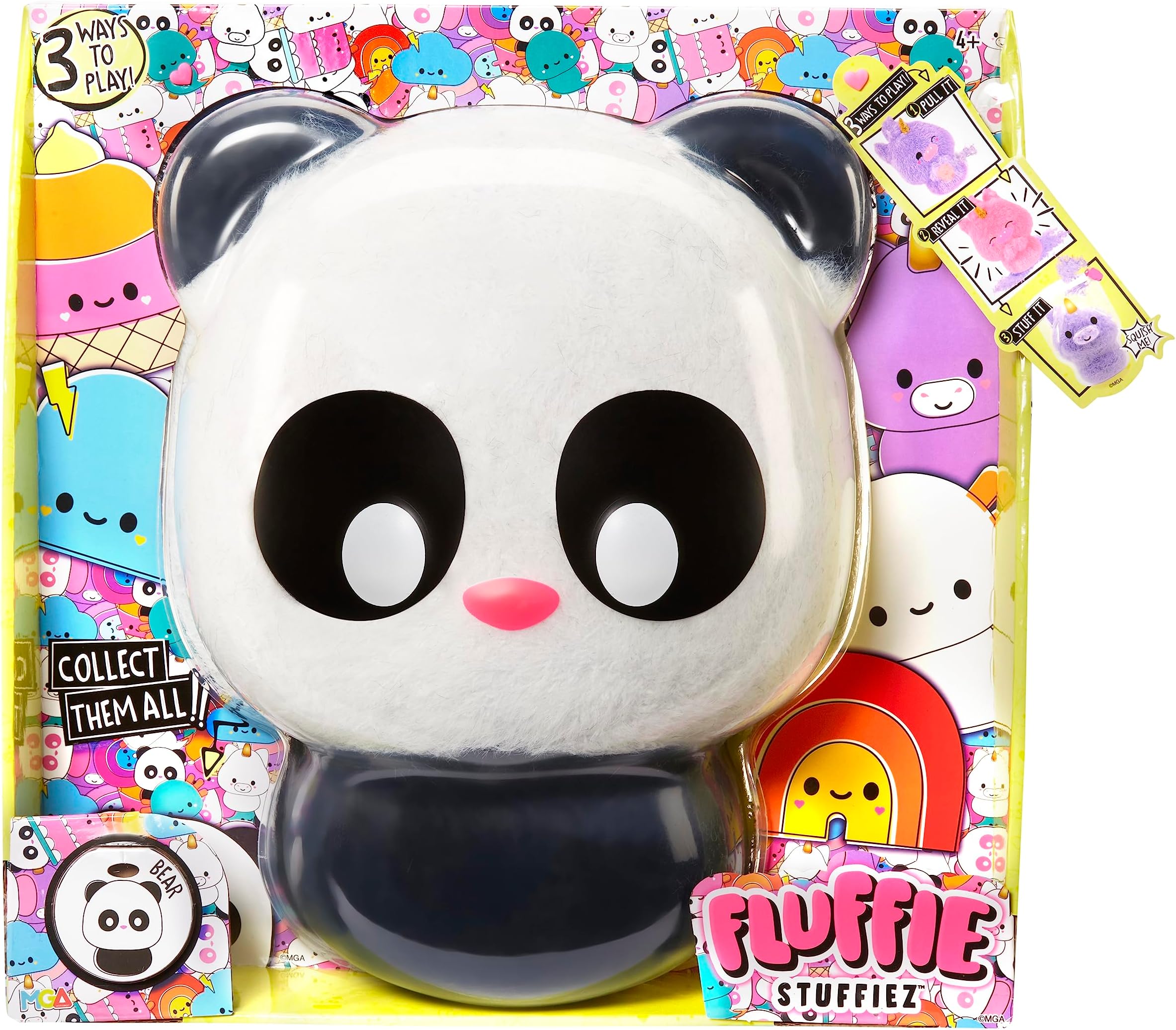 Panda Large Collectible Feature Plush 11" - Surprise Reveal Unboxing with Huggable ASMR Fidget DIY Fur Pulling, Ultra Soft Fluff