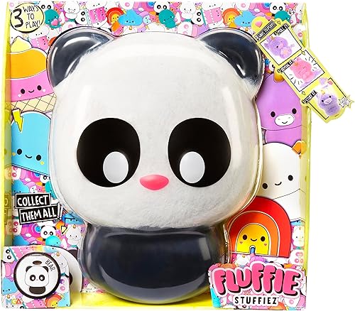 Fluffie Stuffiez Panda - Peluche coleccionable grande de 11 pulgadas, desembalaje sorpresa con ASMR abrazable, para tirar de piel, ultrasuave