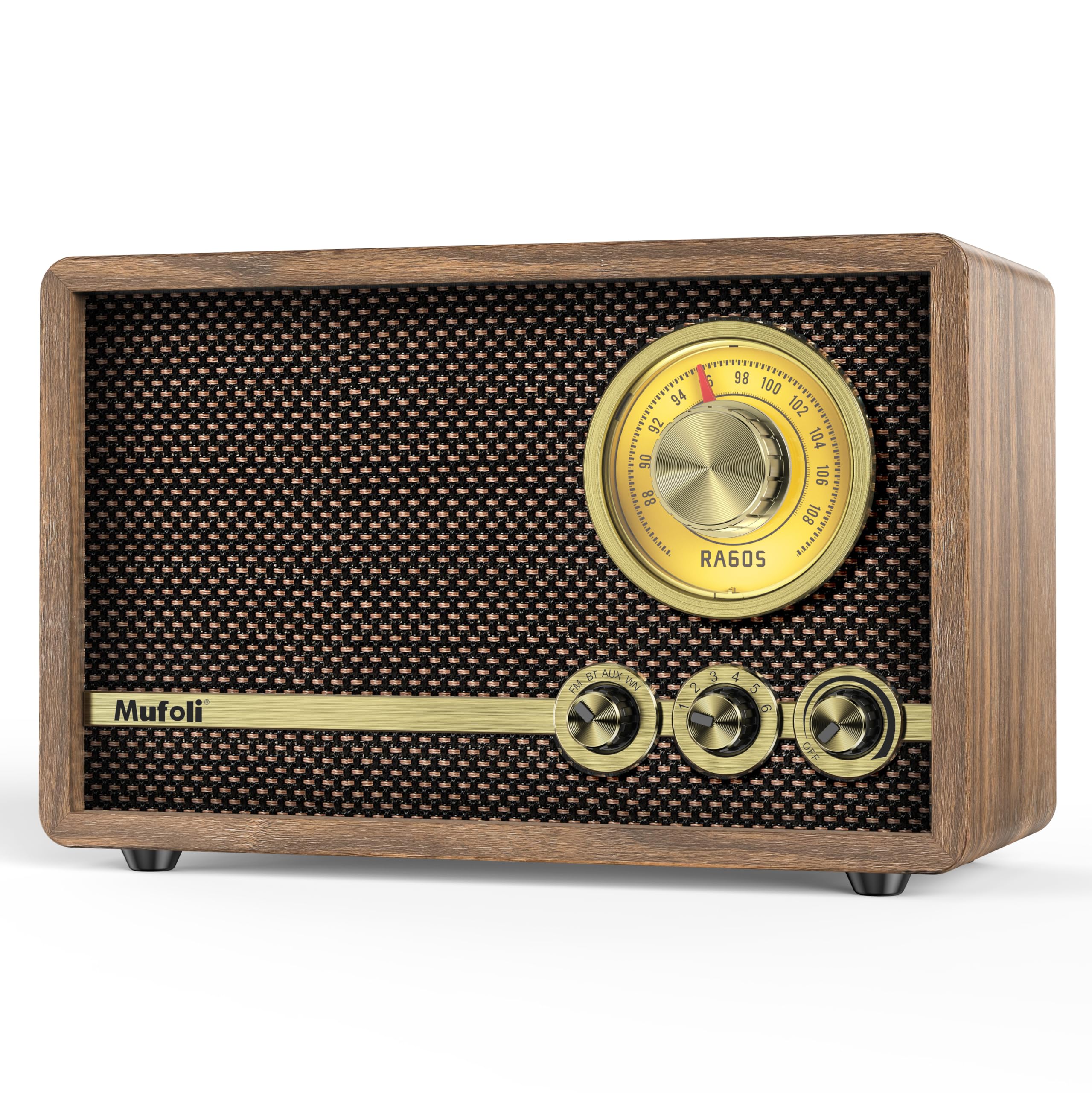 FM Radio, Vintage Bluetooth Speaker with White Noise Function, Wood Retro Radio for Kitchen, Home, Bedroom, Living Room, Office, Cafe, with Rotary Tuning Dial (Espresso/RA60S-B)