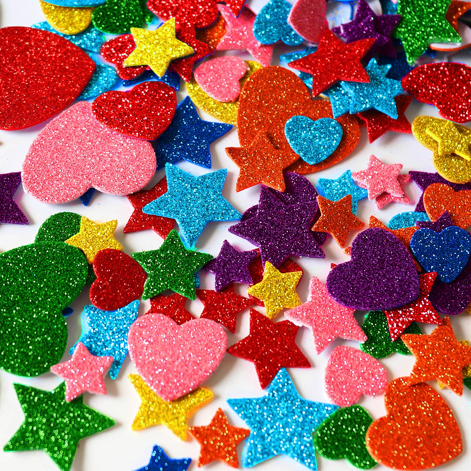 Natonhi 450 Pieces Glitter Foam Heart Stickers, Colorful Self Adhesive Foam Heart Mini Star Stickers for Kid's Arts and Crafts Supplies School Projects Greeting Card Home Decorations - Image 7