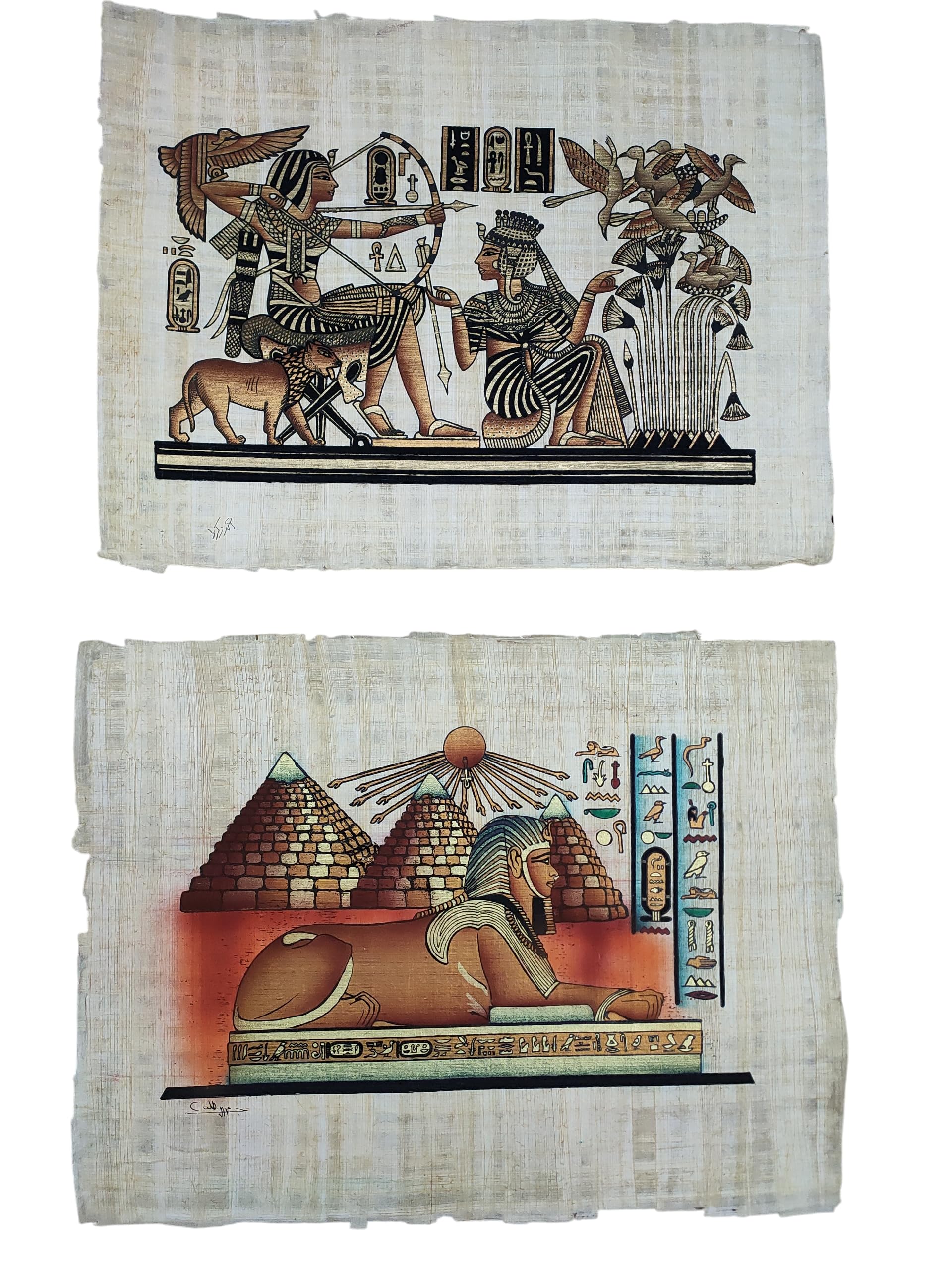 Papyrus égyptiens authentiques Pyramides et couple pharaons 33x43