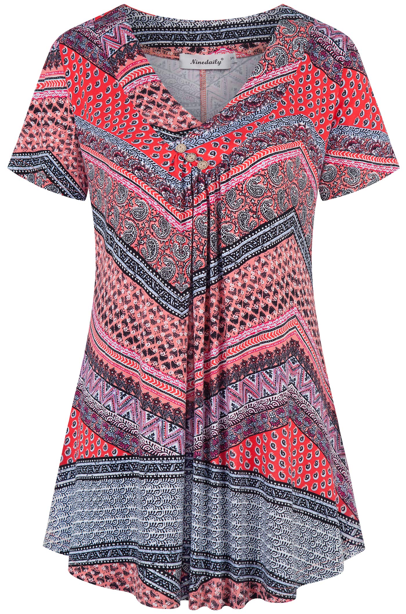 Ninedaily Women's Tunic Summer Short Sleeve Top Loose V Neck Dressy Shirt Blouse