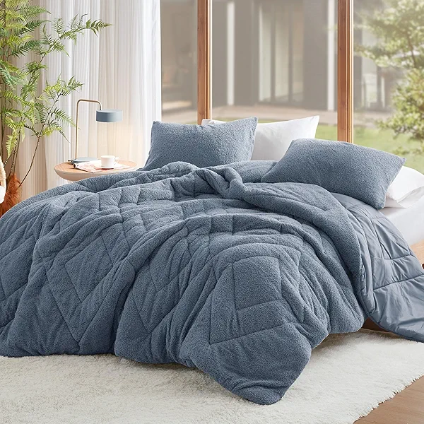 Comfort Spaces King Comforter Set Reversible Feather-Soft Plush Comforters for King Size Bed All Season Lightweight Shearling Fleece Sherpa Comforter King Size Bed Set, King/Cal King, Blue 3 Piece