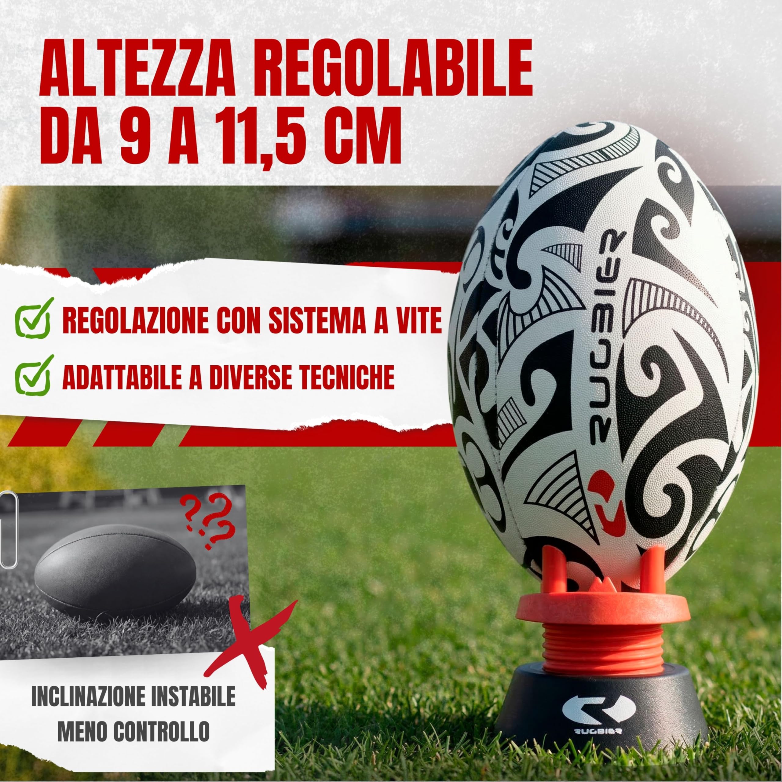 Tee da Rugby Regolabile Professionale Rosso/Nero – Supporto Calci Altezza Regolabile per Allenamento e Partita