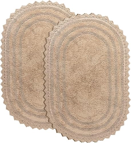 Miniatura 1 de RAJRANG BRINGING RAJASTHAN TO YOU Juego de 2 alfombras de baño de algodón, ovaladas de 17 x 24 pulgadas, de ganchillo, reversible, bohemio, color