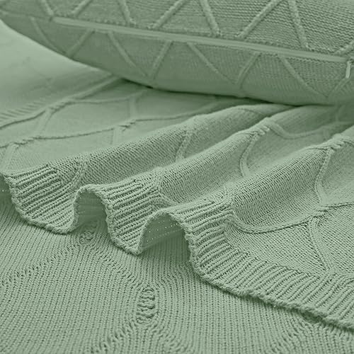Miniatura 4 de Aormenzy Manta de punto trenzado 100% algodón verde salvia, 60 x 80 pulgadas, manta de gran tamaño para cama, sofá y sofá