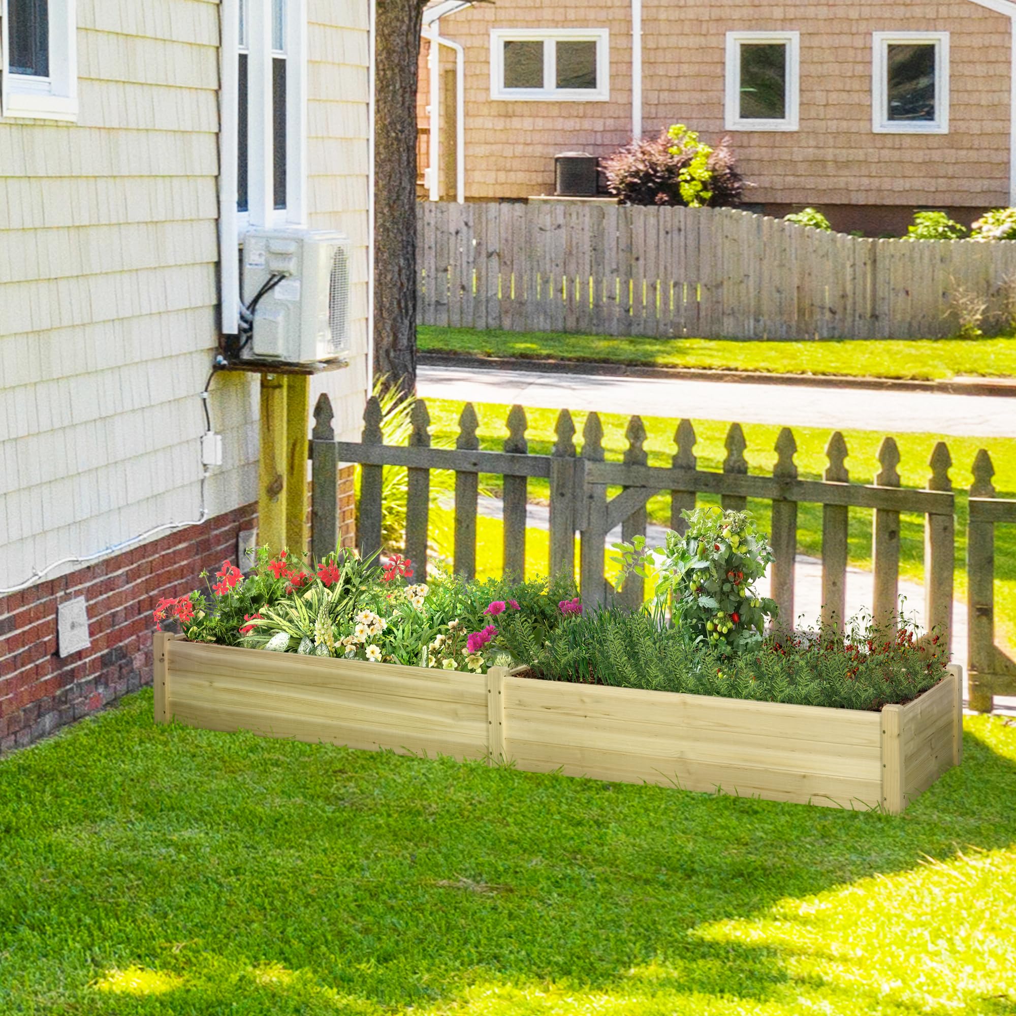 Outsunny Blumenkasten mit 2 Pflanzbereichen 244 x 61,5 x 27 cm Holz Natur