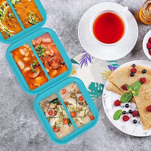 Miniatura 7 de Bandeja de silicona para congelador de 2 tazas con tapa, paquete de 2, haz 4 porciones perfectas de 2 tazas, moldes de fácil liberación para