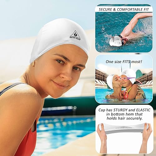 Vista 32 de Water Gear Synthetic Fiber Swim Cap - Comfortable and Durable Swimming Cap - Keeps Short or Long Hair Dry marino