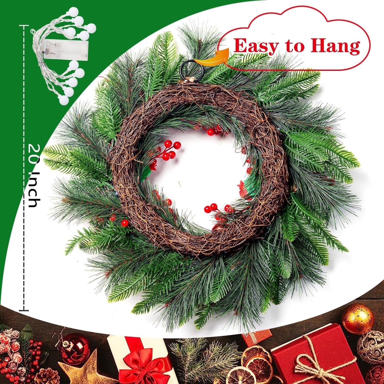 Ghirlanda Natalizia Per Porta Ghirlanda Di Natale Fuori Dalla Porta D'ingresso Ghirlanda Invernale Artificiale Con Palline Di Natale Corona Natalizia Per Porta(40cm)
