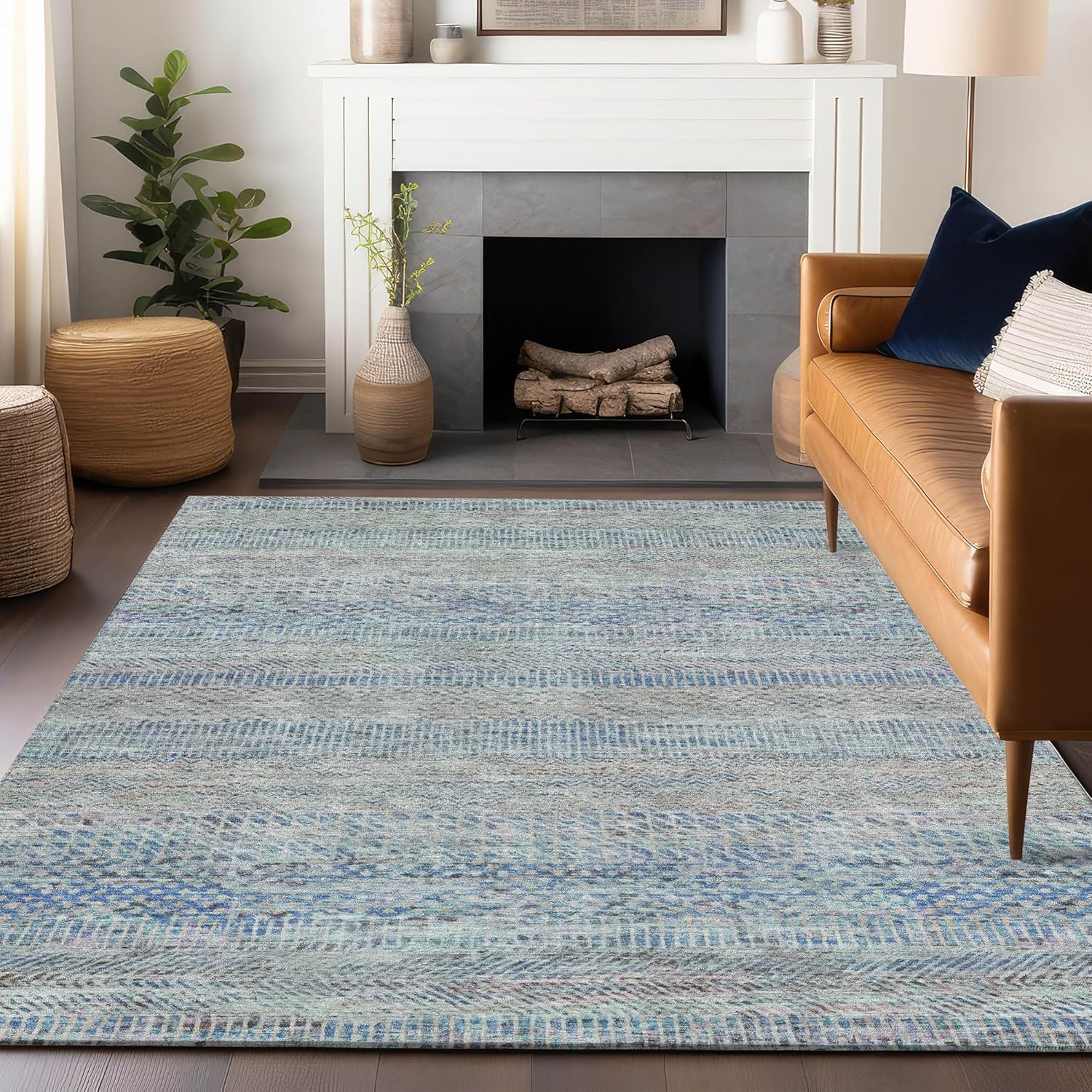 Addison Rugs Chantille ACN1634 Aqua 1'8" x 2'6" Indoor/Outdoor, Machine Washable, Easy Clean, Non Shedding, Bedroom, Living Room, Dining Room, Kitchen, Patio Rug